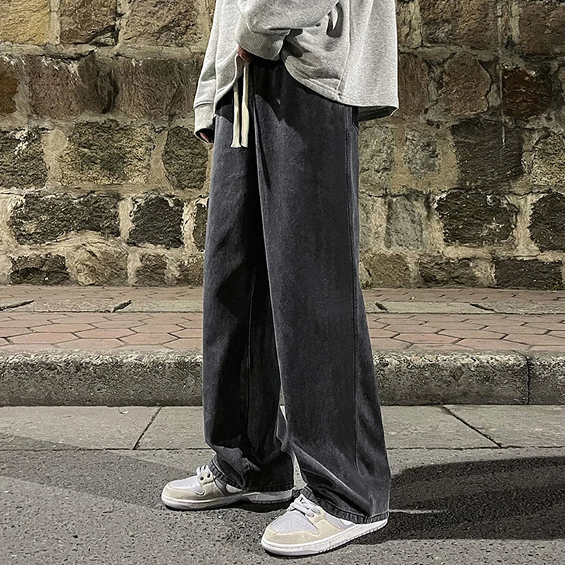 Get To School Men's Solid Color Drape Jeans Loose Straight Vintage High Street Hip-hop Y2K Casual Daily Dragging Wide-leg Pants