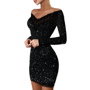 Summer New Women's Solid Color Rhinestone Turtleneck Dusting Powder Slim Long Sleeve Dress
