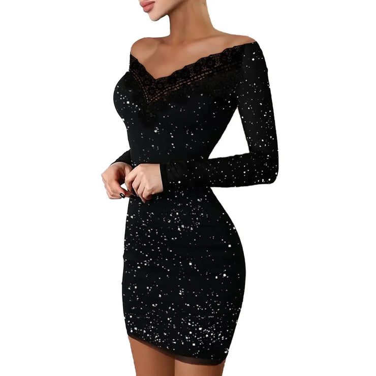 Summer New Women's Solid Color Rhinestone Turtleneck Dusting Powder Slim Long Sleeve Dress
