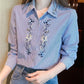 Embroidery Women Spring Autumn Blouses Shirts Lady Casual Long Sleeve Turn-down Collar Striped Printed Blusas Tops DF4781