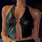 Sexy halter black leather corset Crop Top Women summer rave club Party Tank Top y2k streetwear PU womens Tops gothic clothes hot