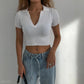 Polos ITOOLIN pour femmes, t-shirt en tricot à manches courtes, uni, côtelé, col en V, court, uni, slim, été 2023