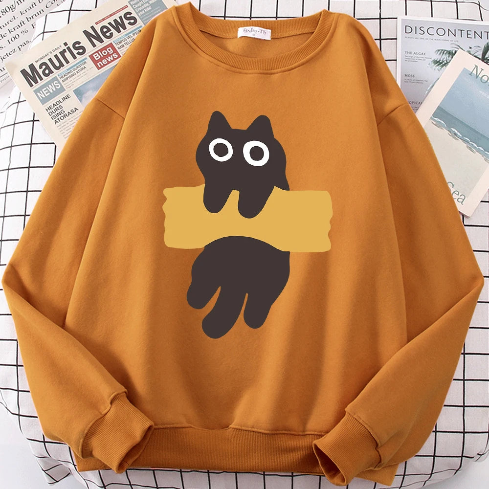 Fun Adhesive Tape Cat Cute Print Cartoons Hoody Men Women Hip Hop Hoodie Autumn New Hoodies O-Neck Loose Clothes Sweatshirts