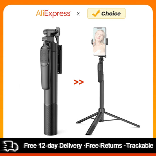Andoer A65 Perche à selfie extensible en alliage d'aluminium, hauteur maximale de 150 cm, avec déclencheur à distance, trépied pour téléphone, pour vlog et selfie