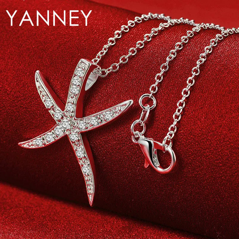 Collier tendance en argent sterling 925, 40 à 76 cm, 30 mm, étoile de mer et zircone, pour femme, bijou de charme, cadeau de fête ou de mariage