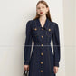 Blue Lapel Denim Dress For Women In Autumn And Winter, New Retro Commuting Style, Slim Denim Dress With A Waistband