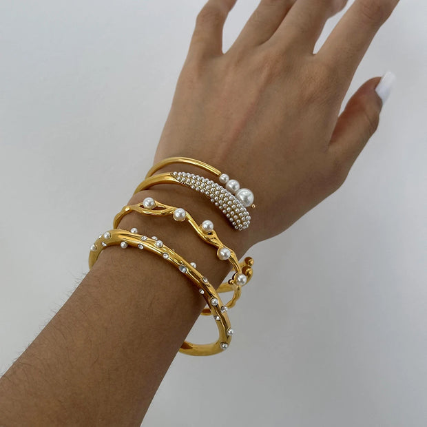 Uworld Double Wrap Stack Bracelet Pearl Open Bangle Girls Bracelet Christmas Gift to Her Women's Accessories