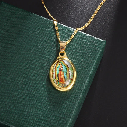 Colgante clásico católico de la Virgen María de Guadalupe con cruz de circonitas, collar de oración para mujer