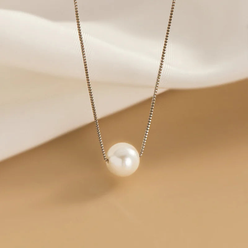 Gargantilla con colgante de perla redonda de plata de ley 925 auténtica de INZATT para mujer, joyería fina, accesorios minimalistas