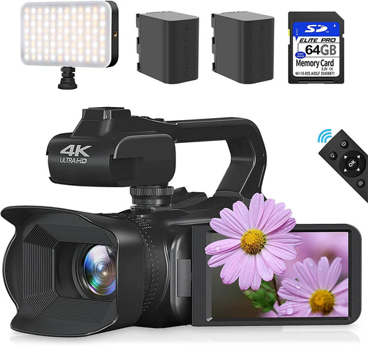 Cámara de video digital 4K 60FPS, 64 MP, para fotografía, YouTube, vlogs, transmisión en vivo, cámara web, zoom 18X, pantalla táctil giratoria de 4 pulgadas