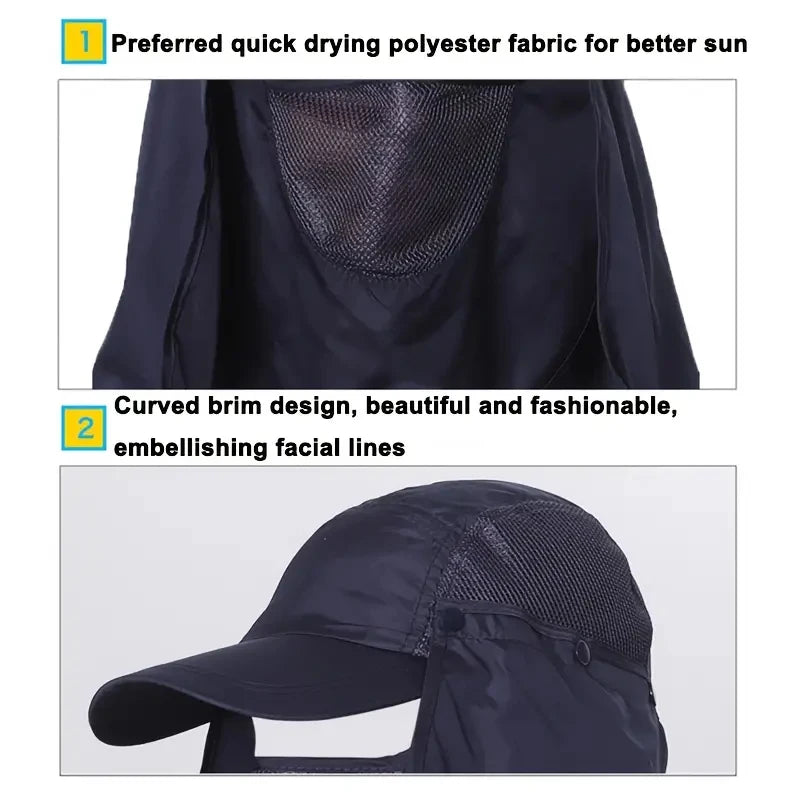 Sombrero transpirable de secado rápido con solapa de cuello desmontable y protección UV para pesca y actividades al aire libre - Unisex
