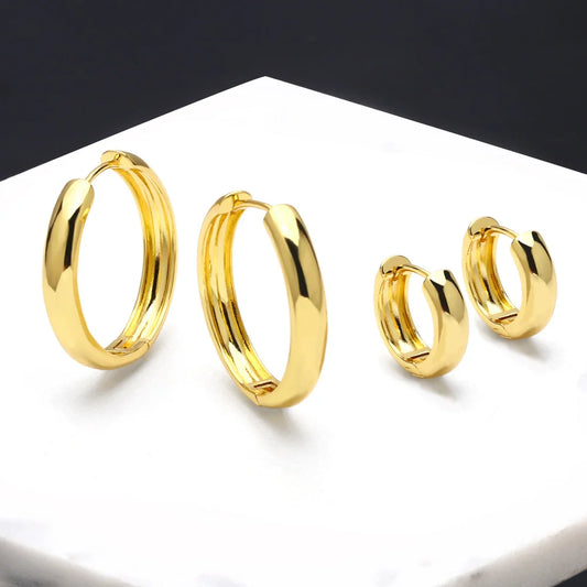 FLOLA Polished Gold Hoop Earrings for Women Girls Big Circle Gold Plated Earrings Simple Jewelry Party Gifts ersa094