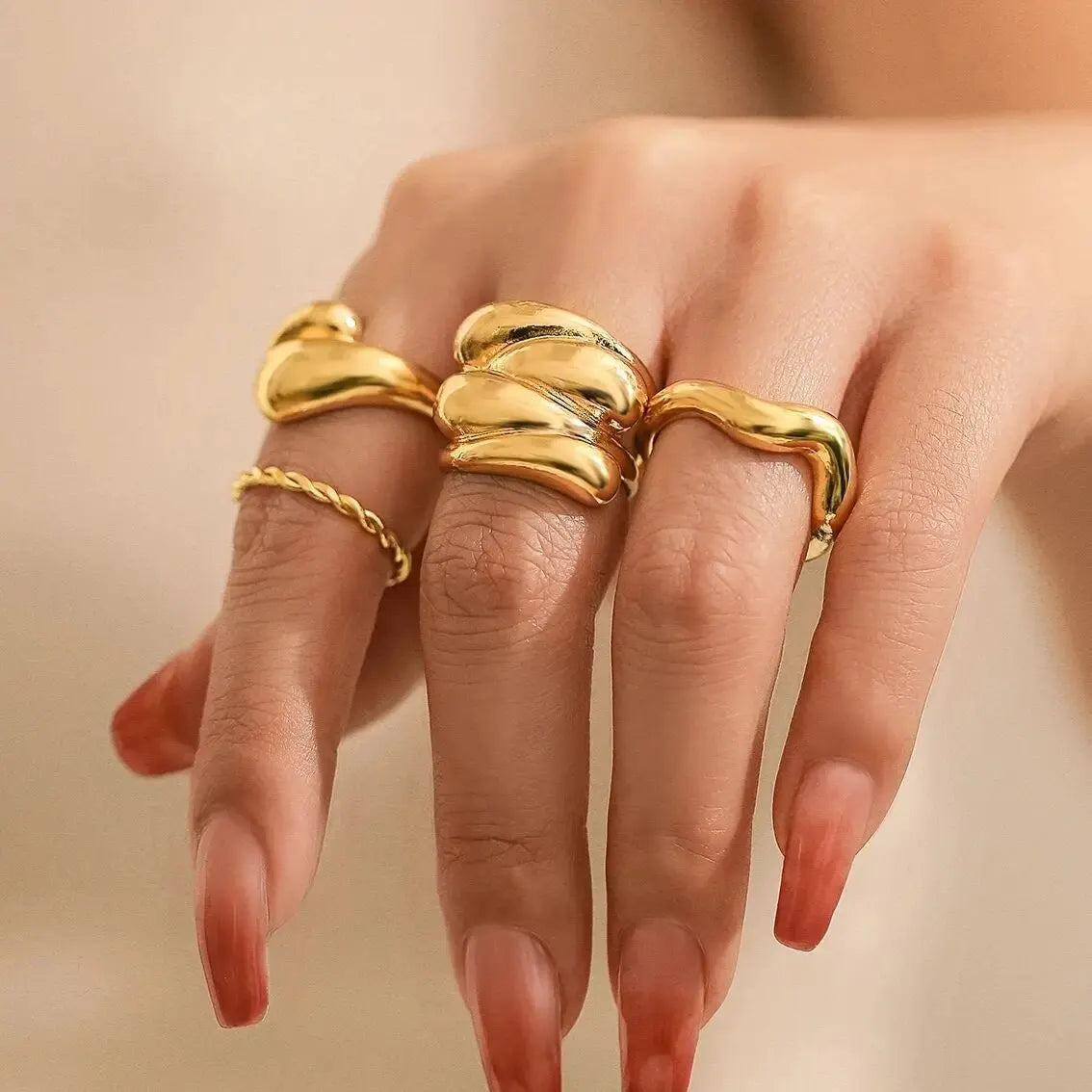 4Pcs/Set Punk Round Rolling Geometry Open Ring for Women Retro Trend Irregular Adjustable Finger Ring Party Jewelry Accessories