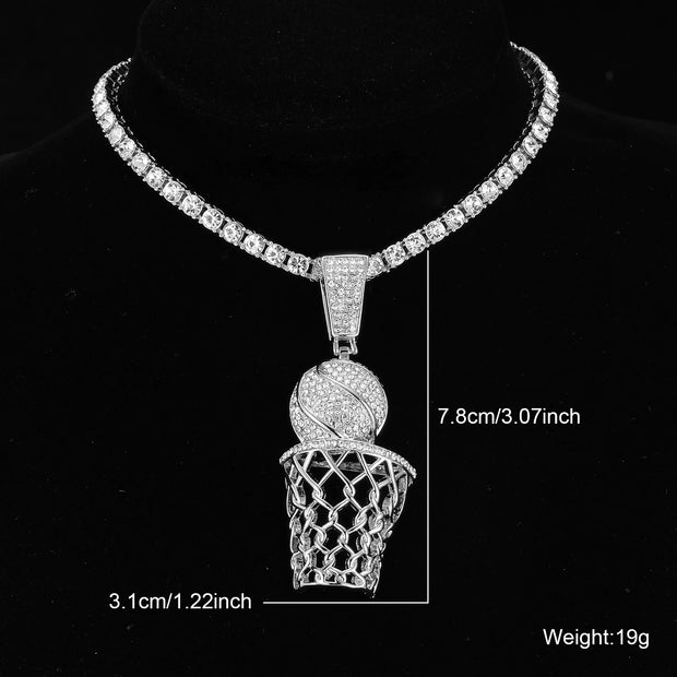 D&Z Basketball Pendant  With 13mm Rhinestones Miami Cuban Chain HipHop Iced Out Bling Necklaces Fashion Jewelry For Man Gift