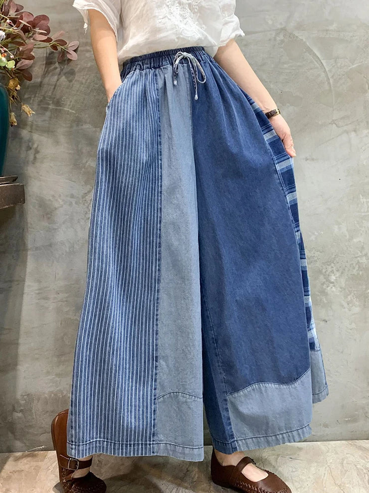 Max LuLu 2024 Spring Fashion Denim Wide Pants Womens Loose Classic Plaid Vintage Jeans Ladies Striped Leisure Oversized Trousers