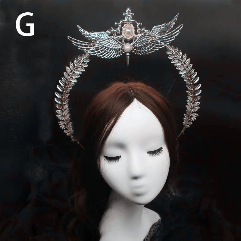Diadema gótica Lolita con halo, diadema barroca de reina y princesa, diadema de diosa del sol y diablo, accesorios para el cabello punk de Halloween