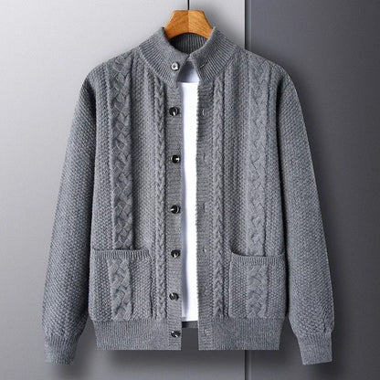 Cardigan en laine épaisse à carreaux pour homme, chaud, décontracté, à manches longues, en tricot