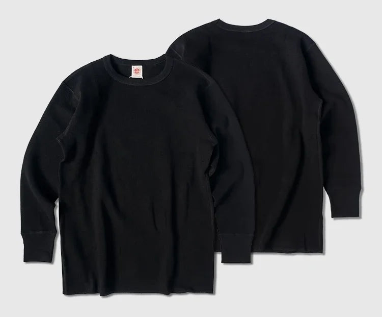 Non Stock Waffle Thermal Shirt 400g Heavy Weight Crew Neck Men's Long Sleeve Tee