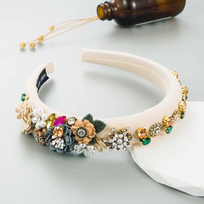 Fashionable Baroque Style Pearl Fabric Flower Hair Band Light Luxury and High Grade Fashion Show Headwear
