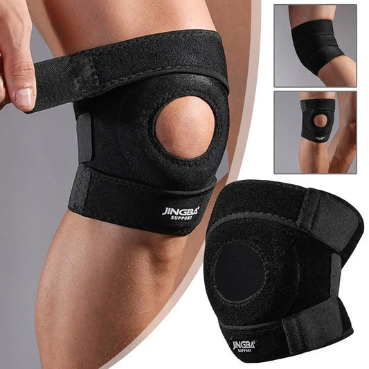 Rodilleras de compresión ajustables de fibra de poliéster negra, transpirables, elásticas, para entrenamiento y deportes, N3D4