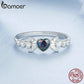 BAMOER White Gold Plated Moon Heart Ring, 925 Sterling Silver Vintage Fashion Rings for Women Girls BSR534