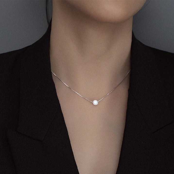 Gargantilla con colgante de perla redonda de plata de ley 925 auténtica de INZATT para mujer, joyería fina, accesorios minimalistas