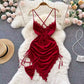Spring Summer Sexy Lace Mesh Classical Metal Buckle With Hairball Jumpsuit Single-Breasted Eastern Style Stand Collar Bodysuit