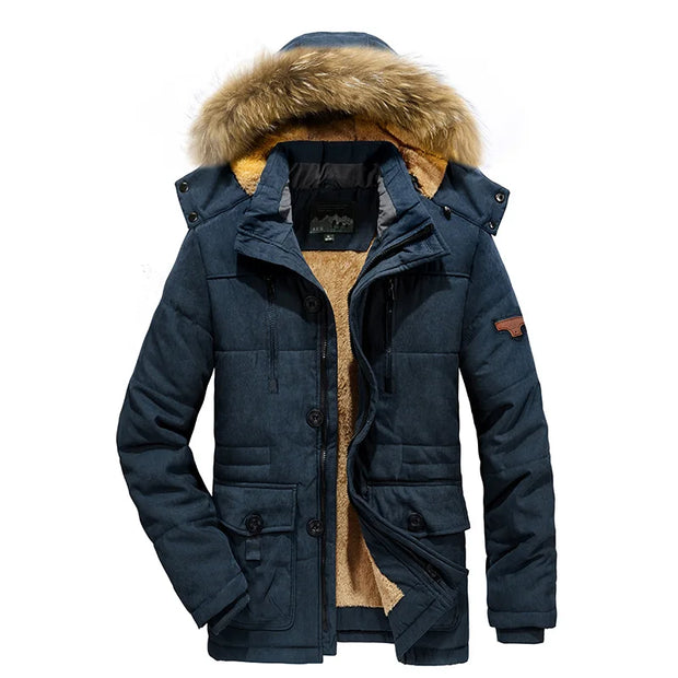 2024 Parka Outdoor Men's Winter Jacket Plus Velvet Thick Warm Multi Pocket Jackets Solid Parkas Male Coat Large Size Clothing