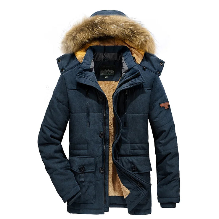 2024 Parka Outdoor Men's Winter Jacket Plus Velvet Thick Warm Multi Pocket Jackets Solid Parkas Male Coat Large Size Clothing