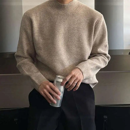 Autumn Winter Fashion Half High Collar Long Sleeve Solid Pullovers Men's Clothing Korean Bottoming Shirt All-match Knitting Tops