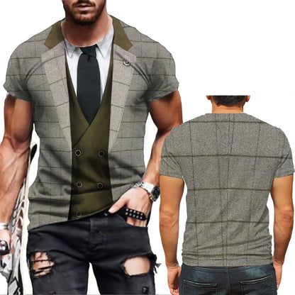 Summer Funny Fake Suit 3D T Shirt Tuxedo Bow Tie 3D Printed Cosplay T Shirts 2022 Men Fashion Short Sleeve Streetwear Fake Suit