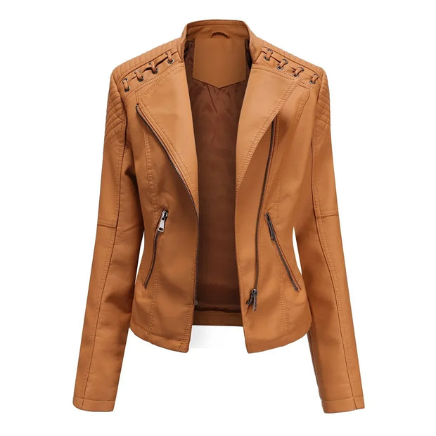 Cross-border European Style New Women's Genuine Leather Cropped Jacket Slimming Effective For Casual Fashion Motorcycle Clothing