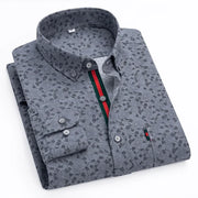 Men New Shirts Fashion Flower Print Oxford Turn-Down Collar Long Sleeve Loose Size Male Large Shirt Personalized Party Clothes