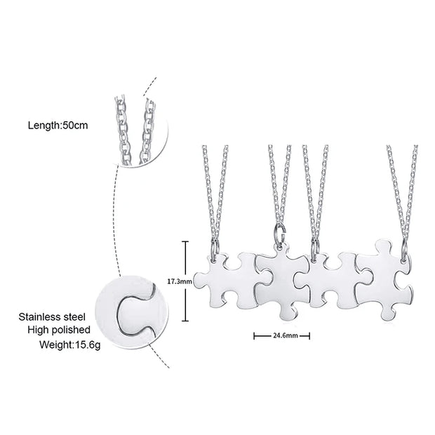 Personalized Puzzle Necklace Friendship Customized Pendant 2/3/4/5 Pieces Best Friends BFF Stainless Steel Bridesmaid Gift