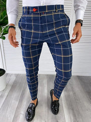 Business Men Office Classic Stripe Print Slim Pants England Style Casual Pockets Trousers New Streetwear Gentleman Pencil Pants