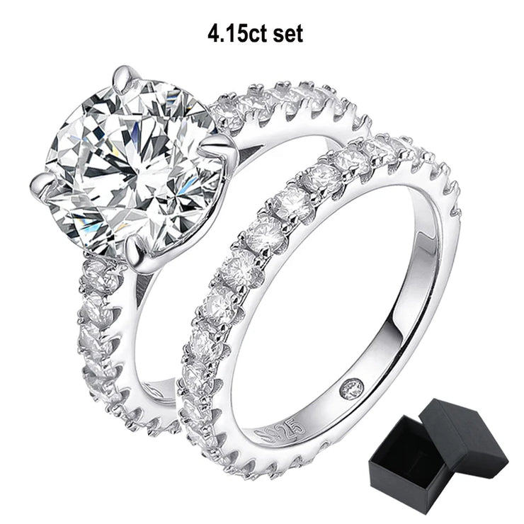 Smyoue 18k Plated 0.6-4.2CT All Moissanite Rings for Women Sparkly Luxury Wedding Diamond Band 925 Sterling Silver Jewelry GRA