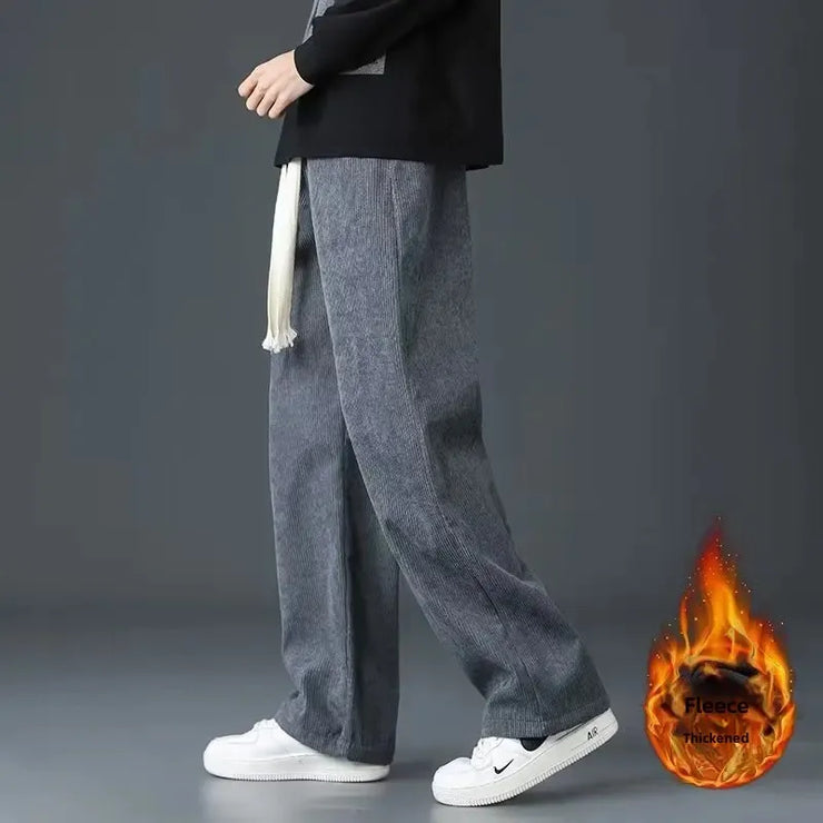 Men's Corduroy Pants Loose-fit Straight-leg Fleece-lined Casual Trousers Autumn Winter Thickened Spring Sports Waist Pants