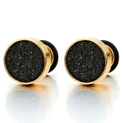 1 Pair Men Women Stud Earrings Stainless Steel Illusion Tunnel Plug Screw Back with Sand Glitter 6/8/10mm