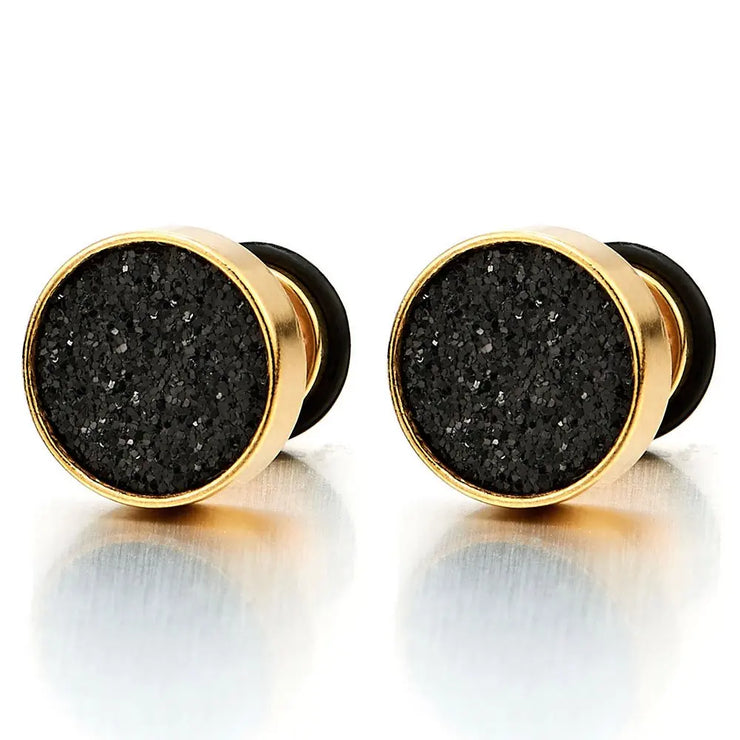 1 Pair Men Women Stud Earrings Stainless Steel Illusion Tunnel Plug Screw Back with Sand Glitter 6/8/10mm