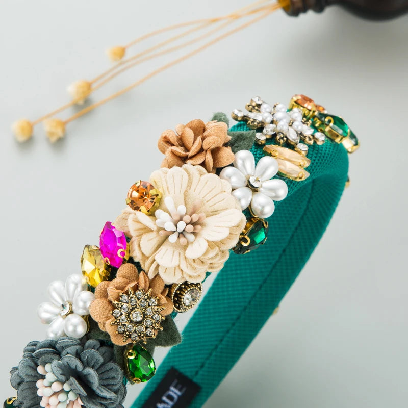 Fashionable Baroque Style Pearl Fabric Flower Hair Band Light Luxury and High Grade Fashion Show Headwear