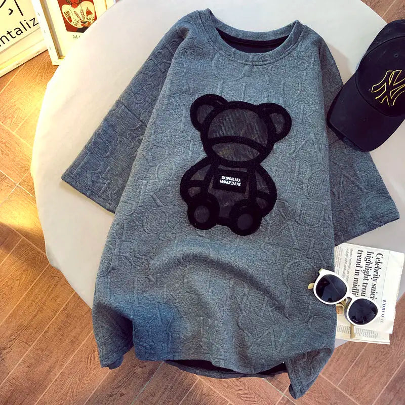 Women Summer Short Sleeve T Shirts Casual Cartoon Bear Loose T-shirts O-neck Basic Crop Tops High Streetwear New Fashion Tees