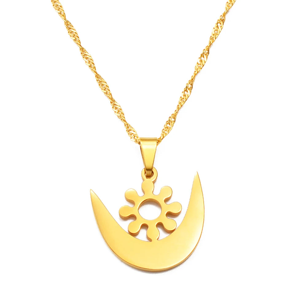 Anniyo African Symbol Pendant Necklaces Gold Color/Silver Color Ghanaian Gye Ethnic Jewelry Traditional Accessories #125321