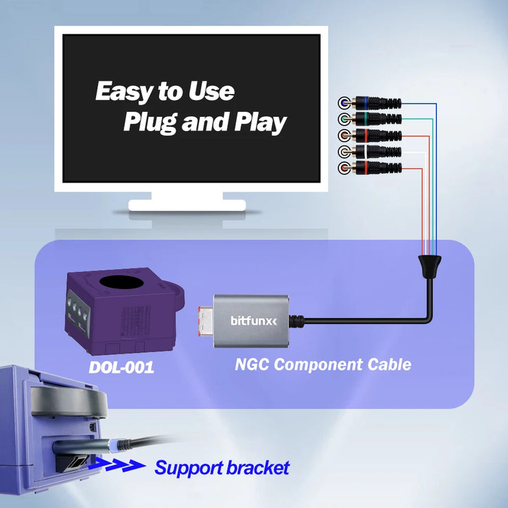 Bitfunx Component Video 5RCA YPbPr Cable for Nintendo GameCube NGC Digital AV Output High Quality Image