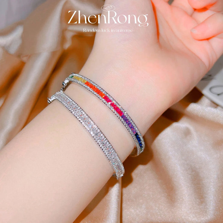 Luxury Rainbow Tourmaline Women's Bracelets Full of High Carbon Diamonds Bangles Female Fine Jewelry Bright Wedding Party