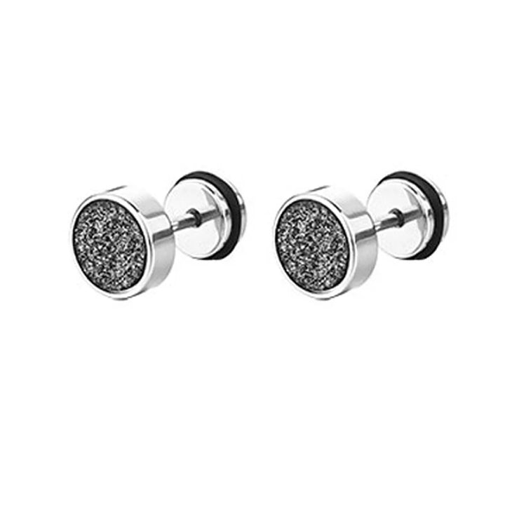1 Pair Men Women Stud Earrings Stainless Steel Illusion Tunnel Plug Screw Back with Sand Glitter 6/8/10mm