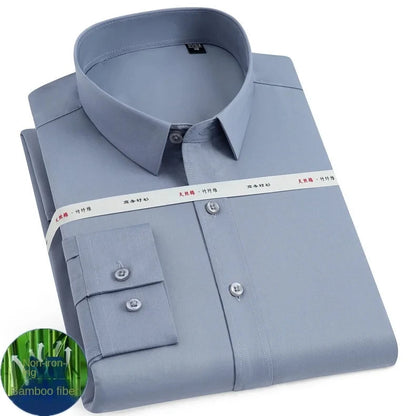 Chemise à manches longues en fibre de bambou pour homme, de haute qualité, confortable, respirante, pour le travail, les affaires, les soirées, blanc, bleu, gris, tailles 6XL-7XL-8XL