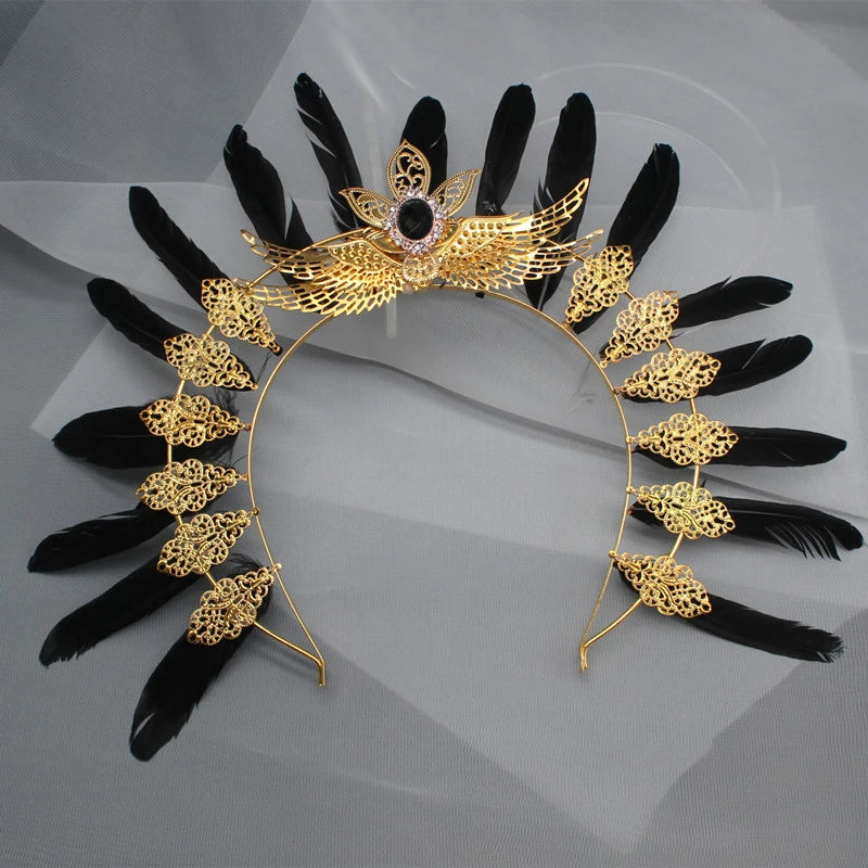 Diadema gótica Lolita con halo, diadema barroca de reina y princesa, diadema de diosa del sol y diablo, accesorios para el cabello punk de Halloween