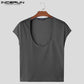 INCERUN Men Clothing Short Sleeve Summer Tops Tee Fashion Solid Color Men T-shirts Streetwear Casual T Shirt Oversize Top