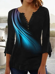 Temperament Woman Shirt Street Loose Shirt Woman  Print Button Top Ladies Weekend