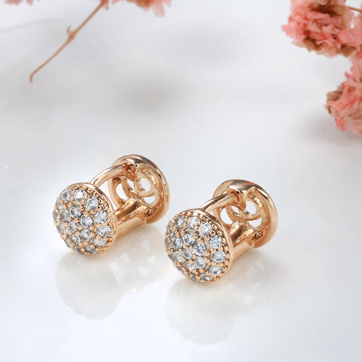 Kinel New Unusual 585 Rose Gold Earrings for Women Romantic Wedding Jewelry Fashion Round Natural Zircon Stud Earrings